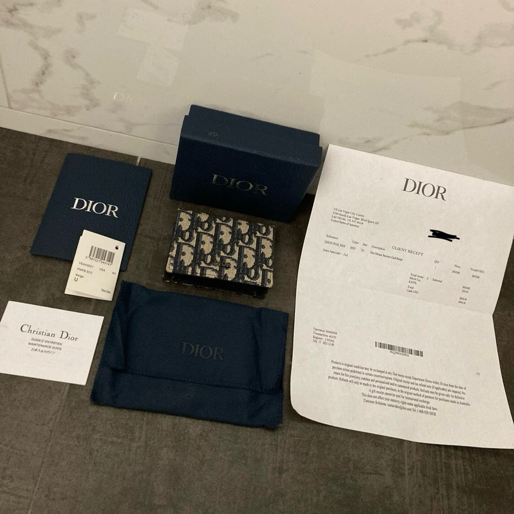 Dior Card Holder Wallet Beige and Black Oblique Jacquard